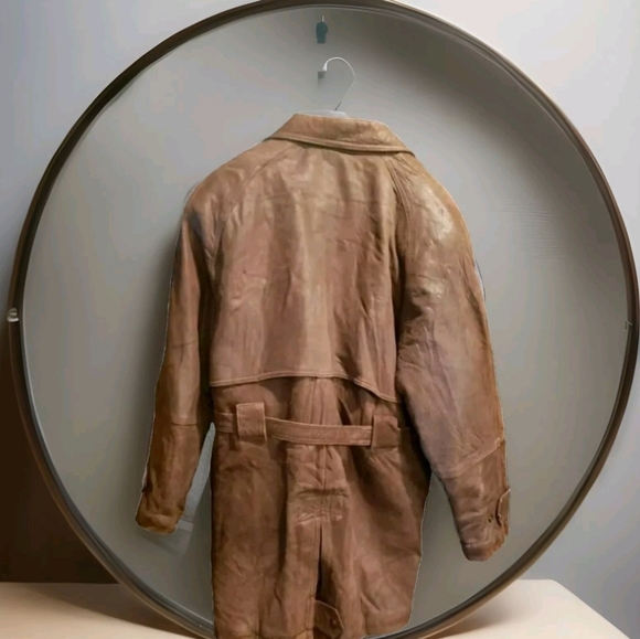 Laurence Roy Sheepskin Leather Coat Mens Jacket Vintage Brown 3/4 - Picture 2 of 4